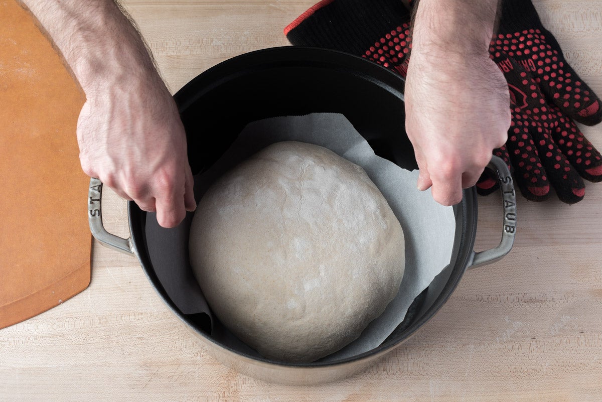 How To Transfer Bread Dough to a Hot Cast Iron Dutch Oven - Bread