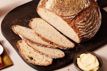 Sliced loaf of sourdough bread