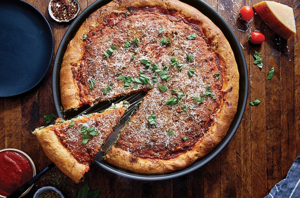 Deep Dish Pizza Recipe with Homemade Pizza Sauce - Meals by Molly