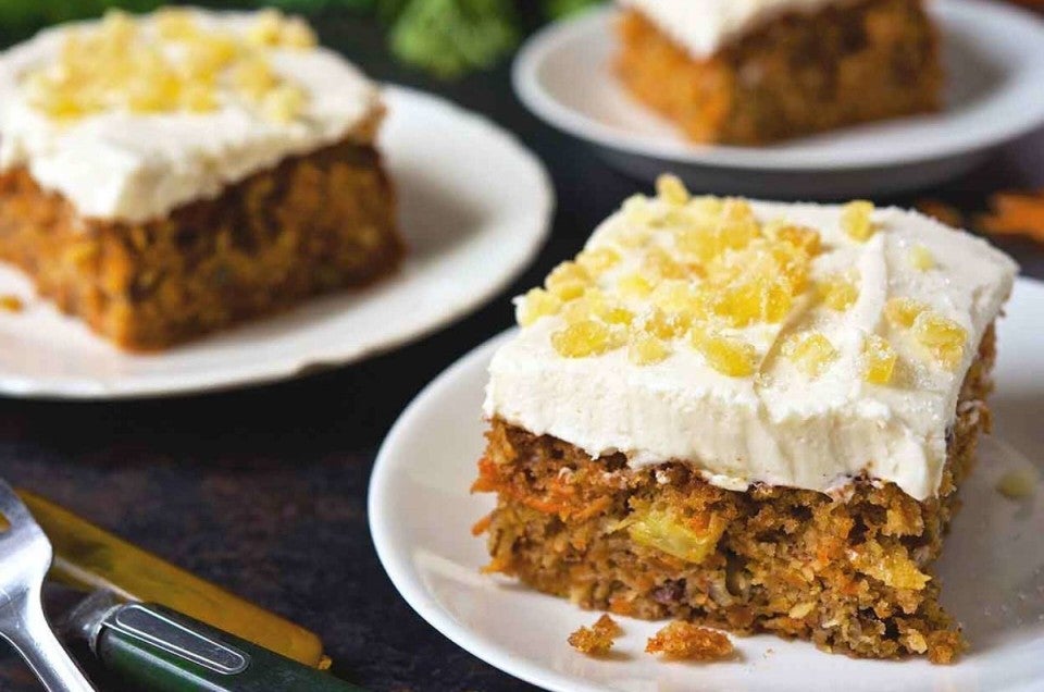 Slices of plated carrot cake