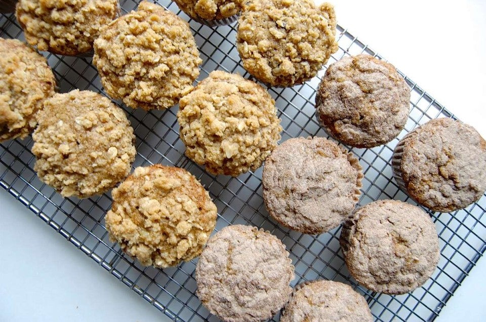 Banana bread muffins on rack