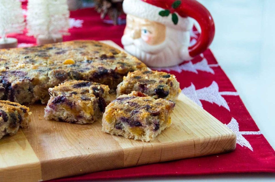 Fruitcake bars on cutting board