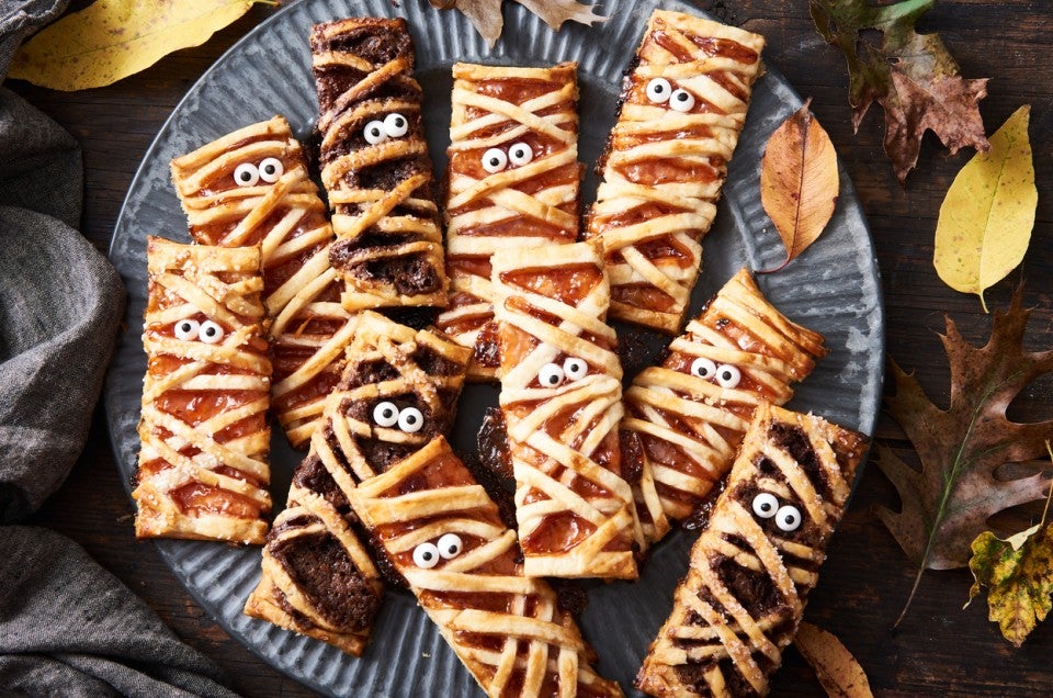 Platter of Halloween mummy hand pies