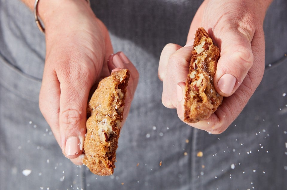 Salty-Sweet Butter Pecan Cookie broken in two - select to zoom