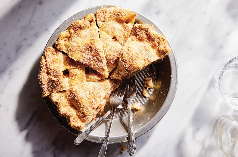 Closeup Photo Of Apple Pie On A Red Plate, Baseball Mit & Ball