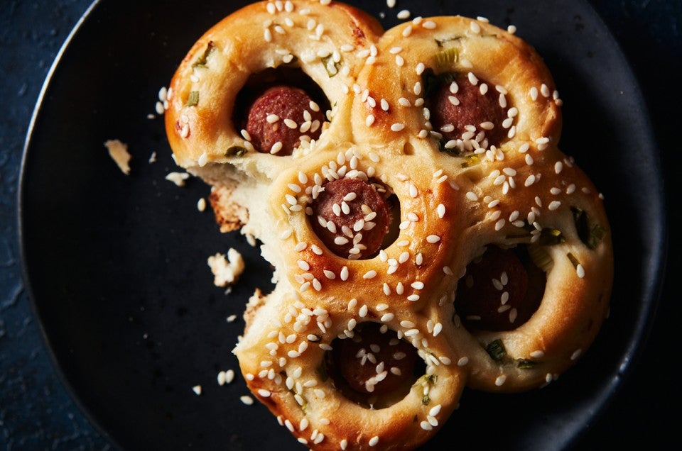 Scallion Sesame Hot Dog Buns close up - select to zoom