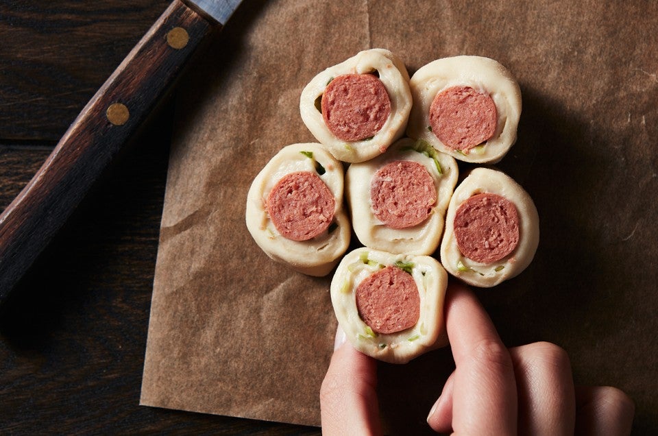 Scallion Sesame Hot Dog Buns shaping - select to zoom