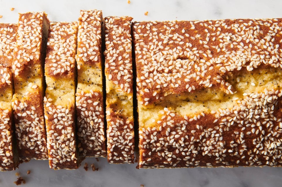 Top of pound cake with crack running on top of loaf 