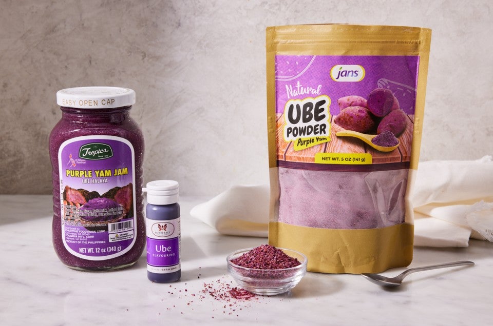 Different types of ube products next to each other