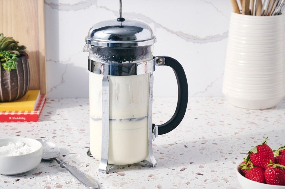 French press used to make whipped cream