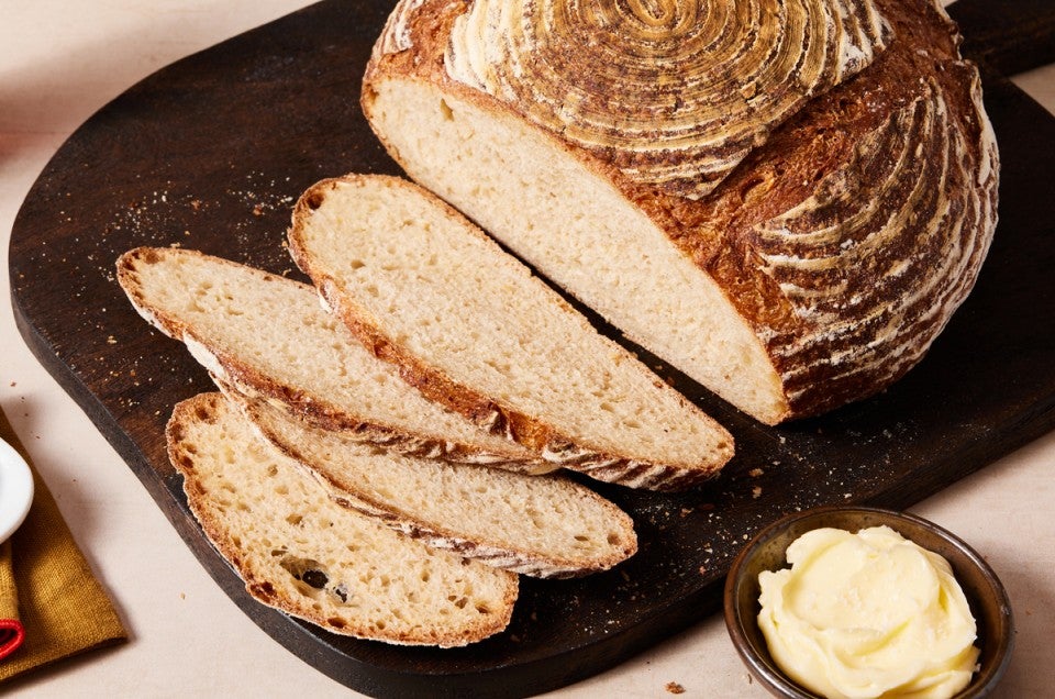 Sliced loaf of sourdough bread