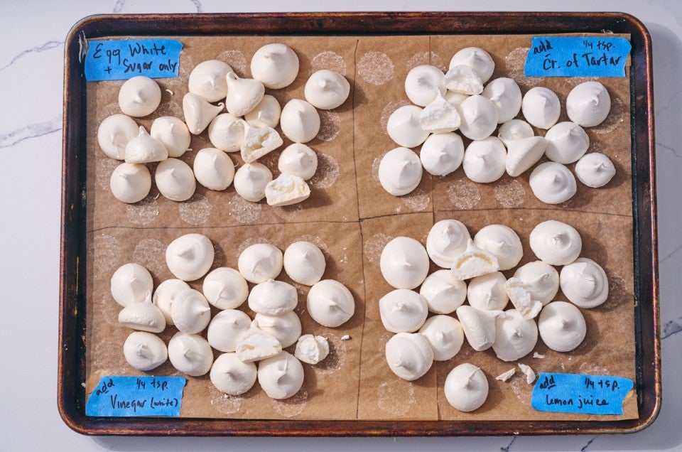 Meringues made with different stabilizers side by side