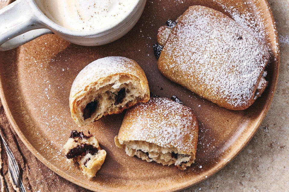 Dark Chocolate-Filled Soft Rolls on a plate - select to zoom