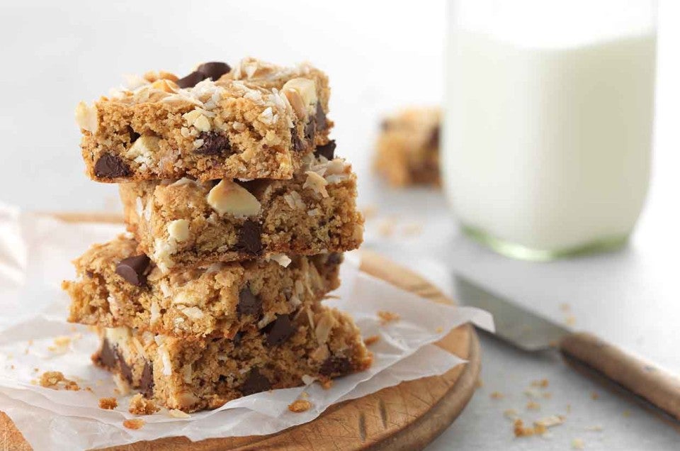 Gluten-Free Triple Chunk Oatmeal Coconut Cookie Bars