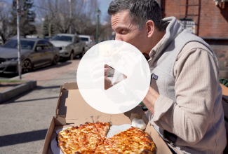 Martin enjoying New Haven Pizza - select to zoom