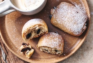 Dark Chocolate-Filled Soft Rolls on a plate