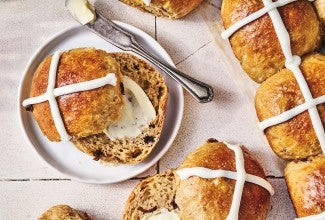 Easy Hot Cross Buns on a plate