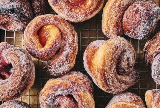 Fruit-Filled Morning Buns on a sheet pan