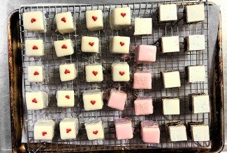 Poured Fondant Icing on Petits Fours