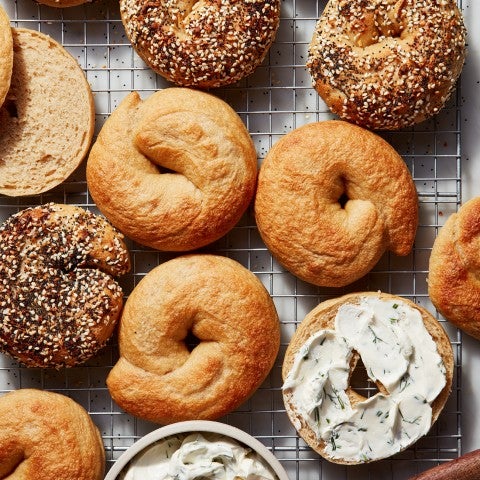 Plain and topped bagels - select to zoom