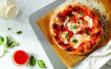 Neapolitan pizza on a baking steel