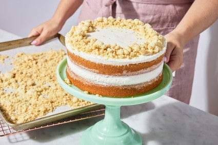 Cake decorated with cake crumbs