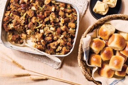 Stuffing and dinner rolls