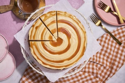 whipped caramel apple cake with slices cut