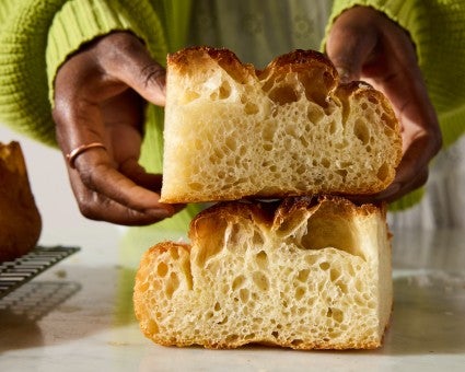 Two slices of focaccia