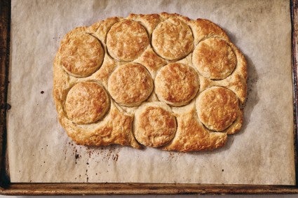 Baked biscuits inside the surrounding dough