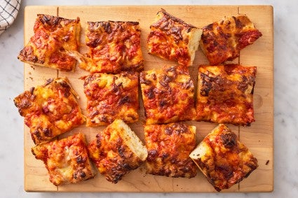 Sliced focaccia pizza