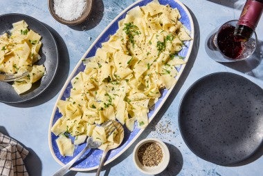 Homemade Egg Noodles on a serving platter